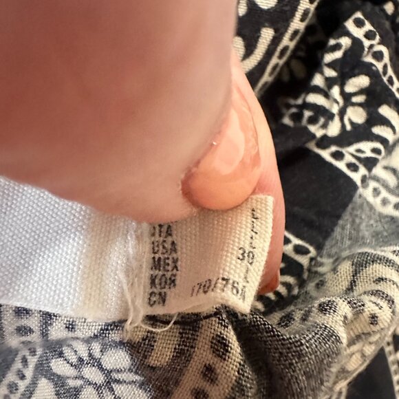 WOMEN'SECRET Boho Black Print Long Pant Mid Rise Draw String Sz L Front Pocket - Picture 9 of 16